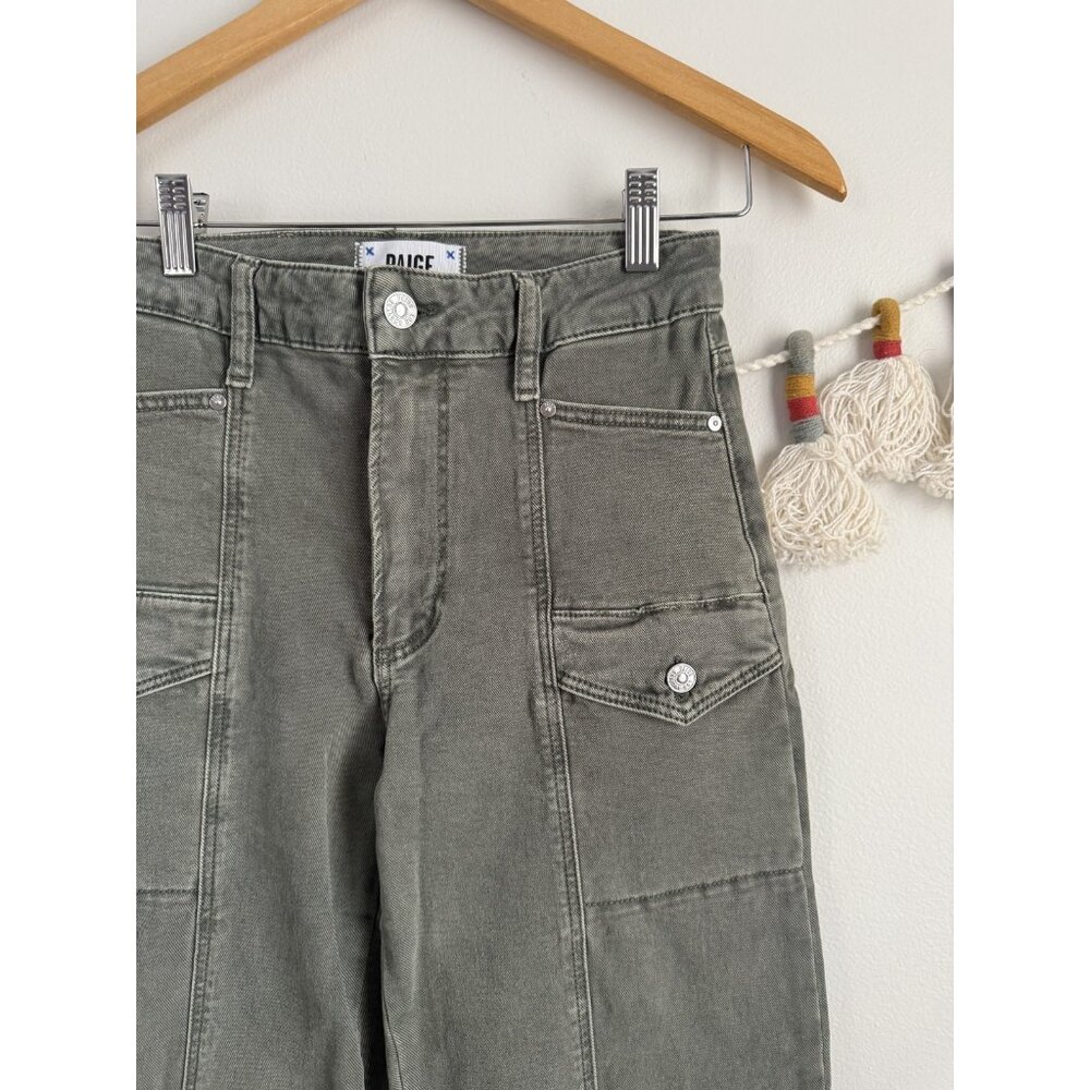 Paige Alexis Cargo Barrel Leg In Vintage Ivy Green Jeans Cotton Blend Denim 25 - Picture 10 of 12